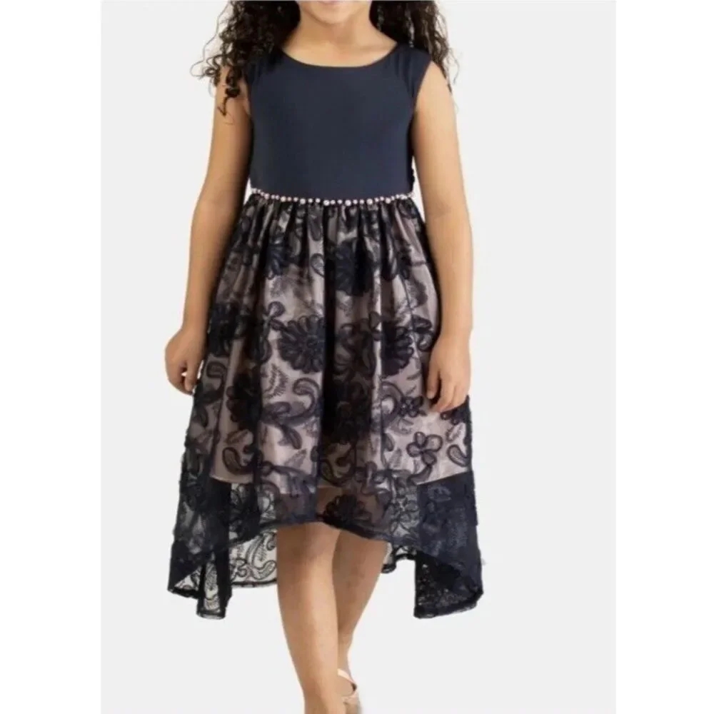 Bonnie Jean Girls formal special occasion dress Hi-Low lace embroidered‎ -6X